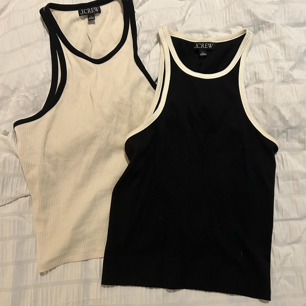 J Crew Vintage rib high neck cutaway tank top 2 pack - small